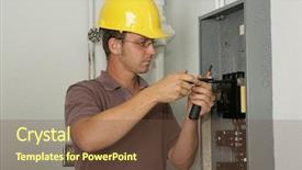  Presentation with electrical safety - Colorful slides enhanced with construcation mechanical electrical - electrician working on an industrial backdrop and a tawny brown colored foreground
