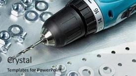  Presentation with cordless - Colorful presentation theme enhanced with construcation mechanical electrical - metal workshop cordless electric drill backdrop and a light gray colored foreground