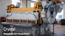  Presentation with factory machine - PPT theme with construcation mechanical electrical - old machine for metal cutting background and a dark gray colored foreground