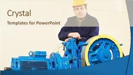  Presentation with electric current - Presentation design enhanced with construcation mechanical electrical - one electrician builder at work background and a cream colored foreground