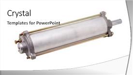  Presentation with cylinder - Colorful slide set enhanced with construcation mechanical electrical - pneumatic cylinder equipment backdrop and a white colored foreground