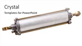  Presentation with cylinder - Slide deck having construcation mechanical electrical - pneumatic cylinder equipment background and a white colored foreground