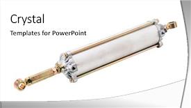  Presentation with cylinder - Slide set with construcation mechanical electrical - pneumatic cylinder equipment background and a white colored foreground