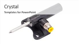  Presentation with cylinder - Presentation theme having construcation mechanical electrical - pneumatic cylinder equipment background and a white colored foreground