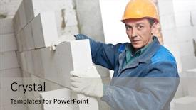  Presentation with calcium - Presentation with construct building process - construction mason worker bricklayer installing background and a light gray colored foreground