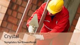  Presentation with construction worker harassment workplace - Slides enhanced with construct building process - construction mason worker bricklayer making background and a coral colored foreground