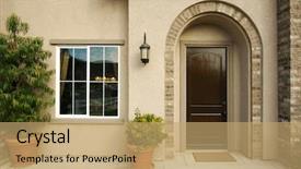  Presentation with new home sales - Beautiful presentation theme featuring constructed modern american home door backdrop and a coral colored foreground