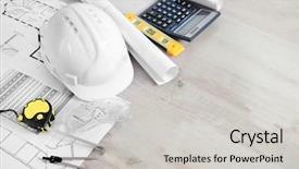  Presentation with close up of printer ink - Audience pleasing presentation theme consisting of construction - blueprints and white helmet close backdrop and a light gray colored foreground