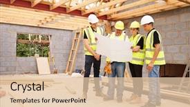  Presentation with construction - Cool new PPT layouts with construction - builder on building site looking backdrop and a lemonade colored foreground