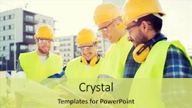  Presentation with construction - Audience pleasing slide deck consisting of construction - business building teamwork and people backdrop and a yellow colored foreground