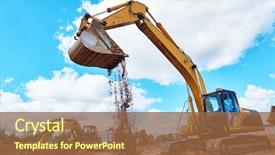  Presentation with excavator - Slide set consisting of construction - excavator at sandpit during earthmoving background and a tawny brown colored foreground
