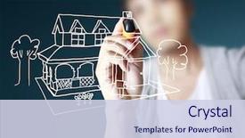  Presentation with whiteboard - Cool new presentation with construction - hand drawing house backdrop and a sky blue colored foreground