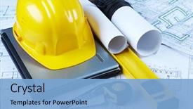  Presentation with architectural - Beautiful presentation theme featuring construction - photo of helmet laptop barrel backdrop and a light blue colored foreground