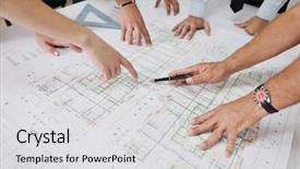  Presentation with team group - Presentation theme having construction - team of architects people background and a light gray colored foreground