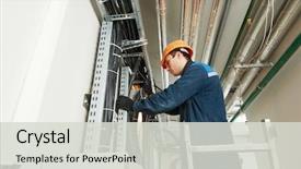  Presentation with electrician - Colorful PPT layouts enhanced with construction - two electrician workers at cabling backdrop and a light gray colored foreground