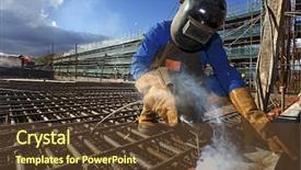  Presentation with welder worker welding and cutting - Audience pleasing PPT theme consisting of construction - welder backdrop and a tawny brown colored foreground