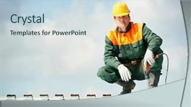  Presentation with drill - Cool new PPT layouts with construction - worker builder with hand drill backdrop and a sky blue colored foreground