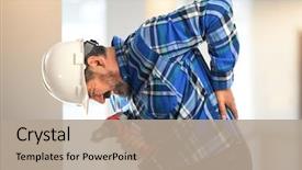  Presentation with back pain - PPT theme having construction - worker getting back pain inside background and a coral colored foreground
