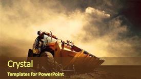  Presentation with tractor - Colorful PPT layouts enhanced with construction - yellow tractor on golden sunrise backdrop and a tawny brown colored foreground