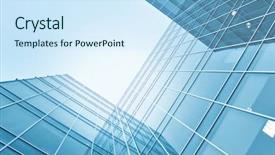  Presentation with skyscraper - Presentation enhanced with abstract line - modern glass skyscraper perspective view background and a sky blue colored foreground