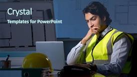  Presentation with project - Presentation theme featuring construction architect working on project background and a  colored foreground