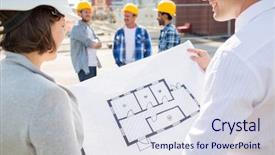  Presentation with architects - Beautiful presentation theme featuring construction architecture business teamwork backdrop and a sky blue colored foreground