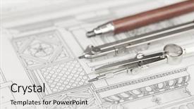  Presentation with architectural - PPT layouts with construction blueprintes - compasses mechanical pencil and architectural background and a light gray colored foreground