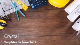  Presentation with construction tools - Slide deck consisting of construction blueprints with tools background and a violet colored foreground