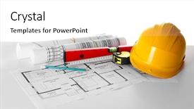  Presentation with construction tools - Colorful PPT layouts enhanced with construction blueprints with tools backdrop and a white colored foreground