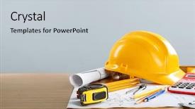  Presentation with construction tools - Slide deck with construction blueprints with tools background and a light gray colored foreground
