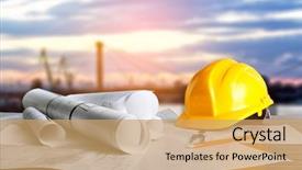  Presentation with construction tools - Presentation theme consisting of construction blueprints with tools background and a coral colored foreground