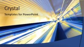  Presentation with blue business - Slide deck featuring construction bridge - escalator in motion at modern background and a yellow colored foreground