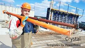  Presentation with building construction water supply - Slide deck with construction builder worker at building background and a mint green colored foreground