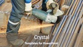  Presentation with reinforcement - Presentation design having construction builder worker with grinder background and a coral colored foreground