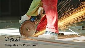  Presentation with building construction - PPT theme consisting of construction builder worker with grinder background and a coral colored foreground