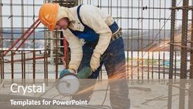  Presentation with building construction - Slides with construction builder worker with grinder background and a coral colored foreground