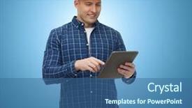  Presentation with computer repair - Colorful presentation design enhanced with construction building people and maintenance backdrop and a  colored foreground