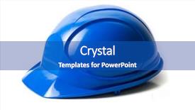  Presentation with blue - Presentation theme with construction cap - blue helmet isolated on white background and a teal colored foreground