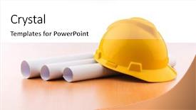  Presentation with civil engineering desk - Theme consisting of construction cap - drawings and hard hat background and a white colored foreground