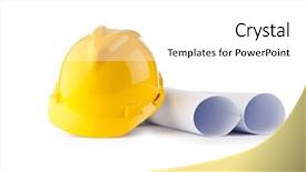  Presentation with hat - Amazing slides having construction cap - hard hat and drawings isolated backdrop and a white colored foreground