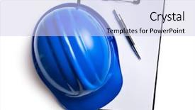  Presentation with hat - Theme having construction cap - hard hat with clipboard background and a sky blue colored foreground