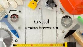  Presentation with tools - Presentation design enhanced with construction cap - set of tools and instruments background and a soft green colored foreground