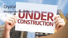  Presentation with under construction - Amazing PPT layouts having construction card with a urban backdrop and a light blue colored foreground