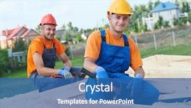  Presentation with construction work - PPT theme featuring construction carpenters workers crew background and a ocean colored foreground