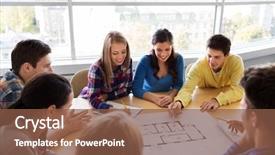  Presentation with architecture - Colorful PPT theme enhanced with construction college building - education architecture and people concept backdrop and a tawny brown colored foreground