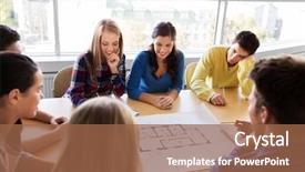  Presentation with architecture - Colorful PPT layouts enhanced with construction college building - education architecture and people concept backdrop and a tawny brown colored foreground