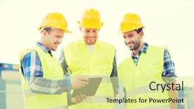  Presentation with business building blocks - Colorful PPT layouts enhanced with construction communication - business building teamwork technology backdrop and a  colored foreground