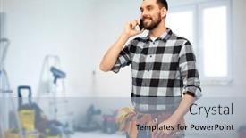  Presentation with construction equipment - Cool new theme with construction-communication-and-repair-concept backdrop and a light blue colored foreground