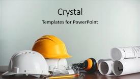  Presentation with construction equipment - Cool new slides with construction concept architect equipment helmets backdrop and a light gray colored foreground