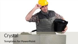  Presentation with building blocks - Slides enhanced with construction concrete blocks - man building stone wall background and a mint green colored foreground